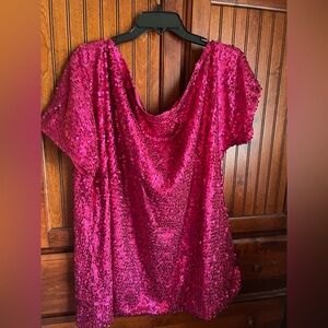 Glamorous Fuchsia Sequin Blouse - Size 3Xl